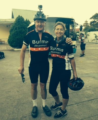 Peter and Geraldine McGill Cycling on the  tour with redspokes